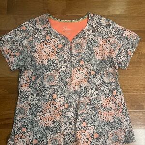 Peach and Black Floral Scrub Top